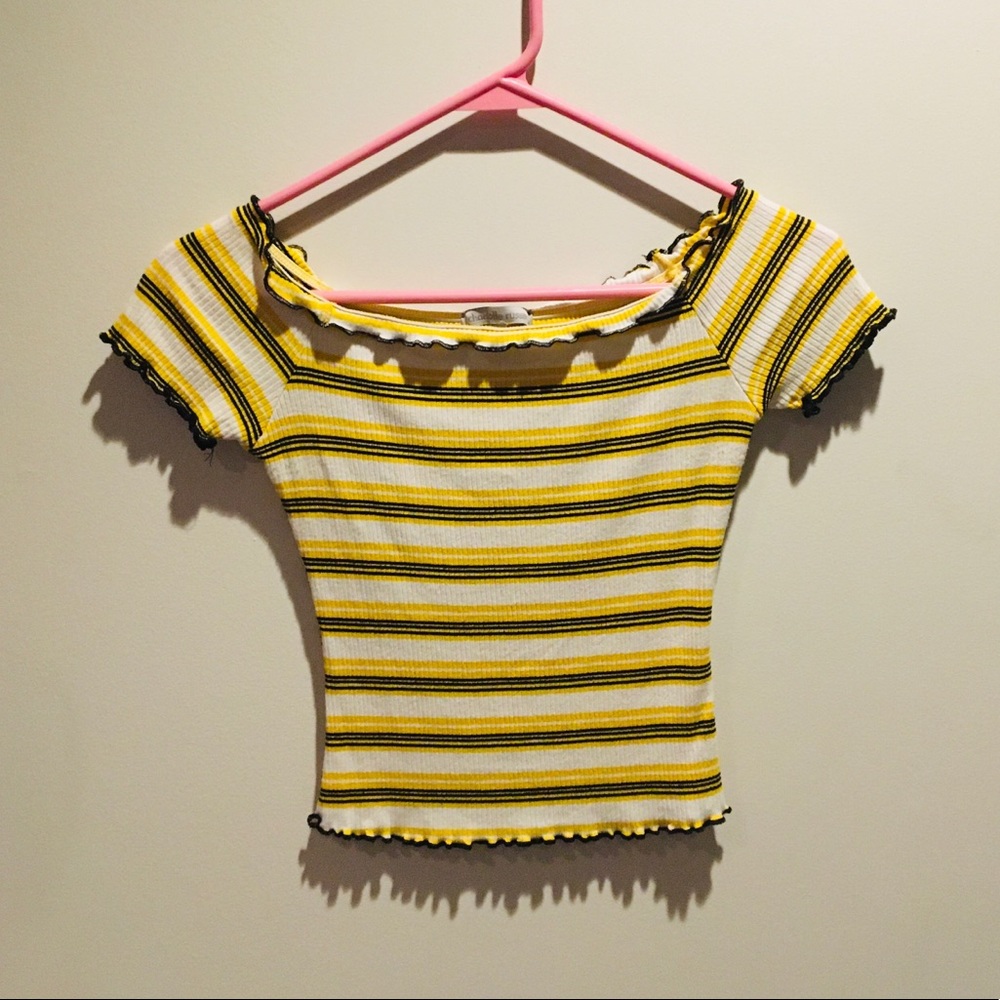 Yellow Striped Off-the-Shoulder Top